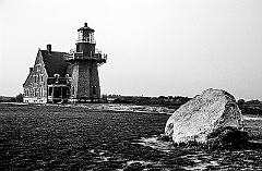 Block Island Southeast Light Moved Back From Rock - BW